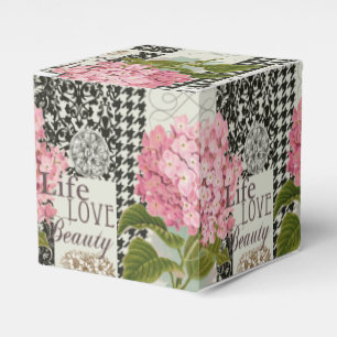 Chic Pink Hydrangea Collage Vintage Damask Art Favour Box
