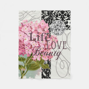 Chic Pink Hydrangea Collage Vintage Damask Art Fleece Blanket