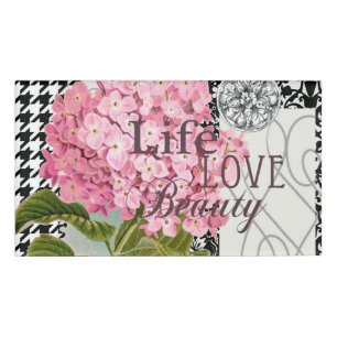 Chic Pink Hydrangea Collage Vintage Damask Art Name Tag