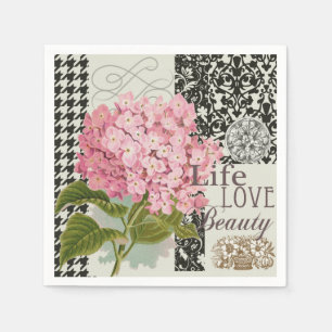 Chic Pink Hydrangea Collage Vintage Damask Art Napkin