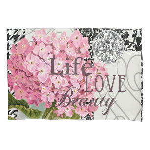 Chic Pink Hydrangea Collage Vintage Damask Art Pillowcase