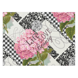 Chic Pink Hydrangea Collage Vintage Damask Art Tablecloth