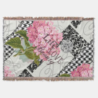 Chic Pink Hydrangea Collage Vintage Damask Art