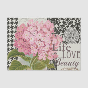 Chic Pink Hydrangea Collage Vintage Damask Art Tissue Paper