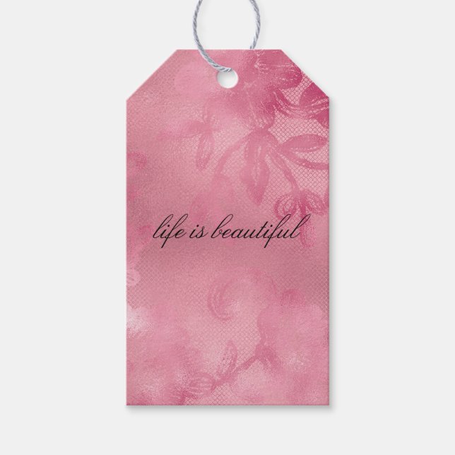 Chic Pink Lace Gift Tags (Front)