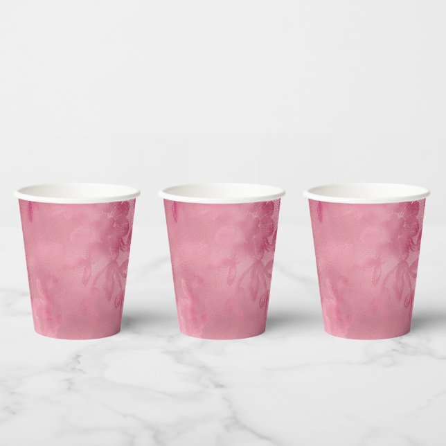 Chic Pink Lace Paper Cups (Multi)