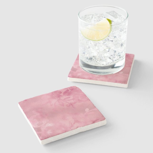Chic Pink Lace Stone Coaster (Side)