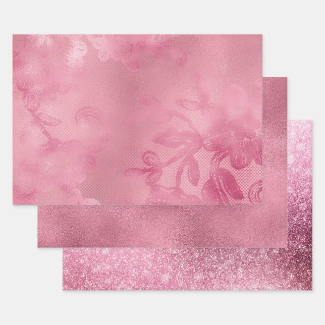 Chic Pink Lace Wrapping Paper Sheet (Set)