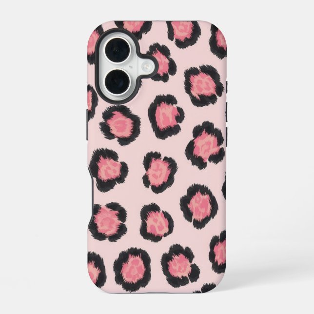 Chic Pink Leopard Print  iPhone 16 Case (Back)