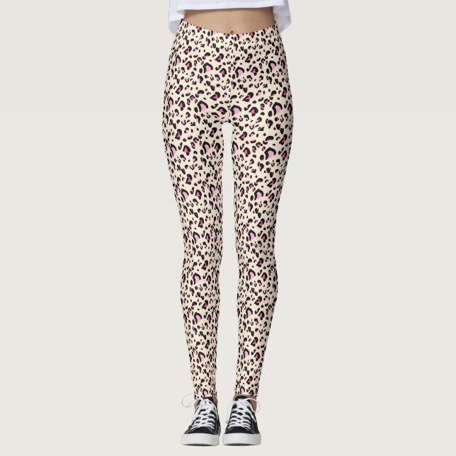 Chic Pink Leopard Print Pattern Leggings (Front)