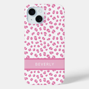 Chic Pink Leopard Print Personalized iPhone 15 Case