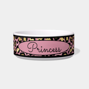 Chic Pink Leopard Skin Pattern Pet Bowl