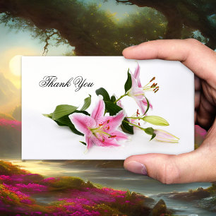 Chic Pink Lilies Floral Thank You Business Card