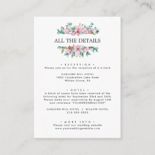 Chic Pink Magnolia Wedding Details Directions Enclosure Card