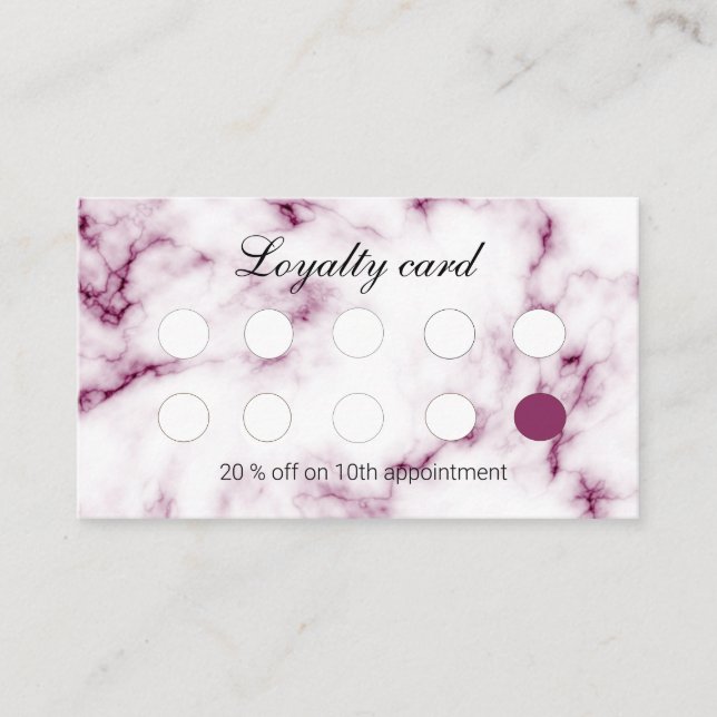 Chic Pink Marble Nail Salon Loyalty Card Custom (Front)