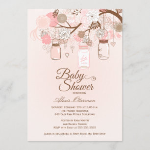 Chic pink mason jar floral baby shower invitation