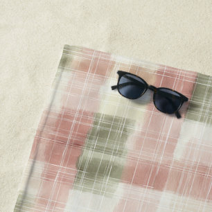 Chic Pink Mint Cream Plaid Stripes Birthday Beach Towel