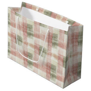 Chic Pink Mint Cream Plaid Stripes Birthday Large Gift Bag