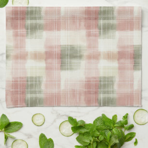 Chic Pink Mint Cream Plaid Stripes   Tea Towel