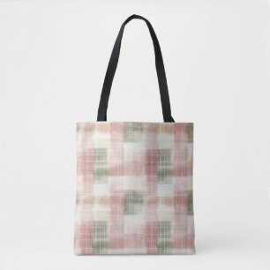 Chic Pink Mint Cream Plaid Stripes  Tote Bag