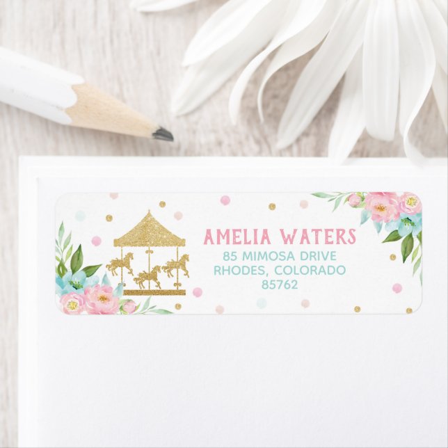 Chic Pink Mint Floral Carousel Birthday Party (Insitu)