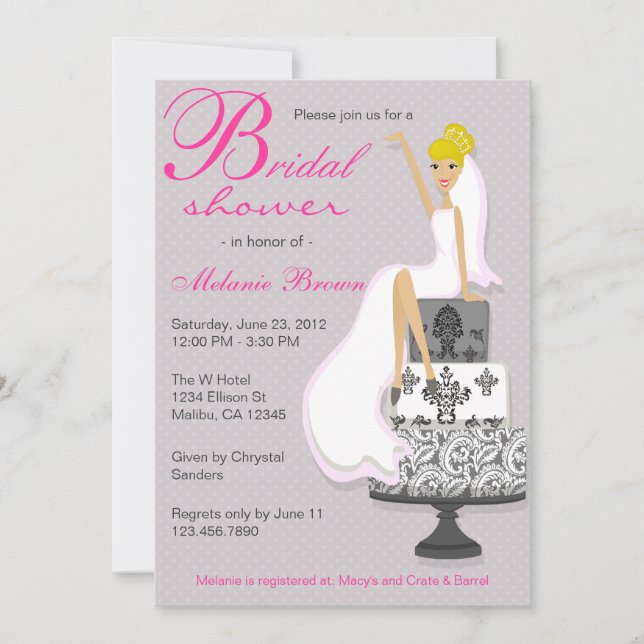 Chic Pink Modern Bride Contemporary Bridal Shower Invitation (Front)