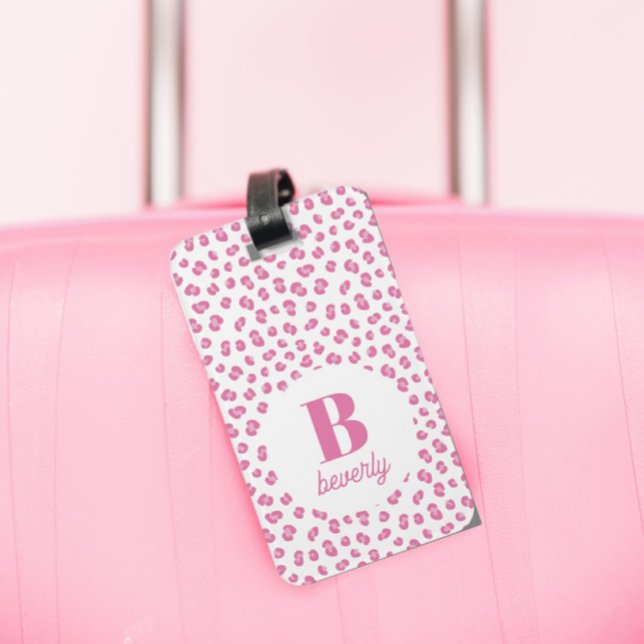 Chic Pink Monogram Name Initial Luggage Tag (Creator Uploaded)