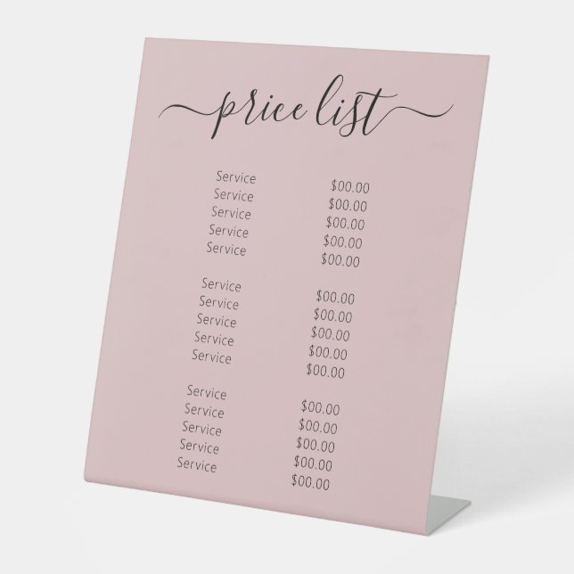 Chic Pink Nail Salon Professional Price List Menu Pedestal Sign (Front)