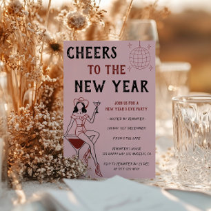 Chic Pink New Year’s Eve Party - Retro Cocktail    Invitation
