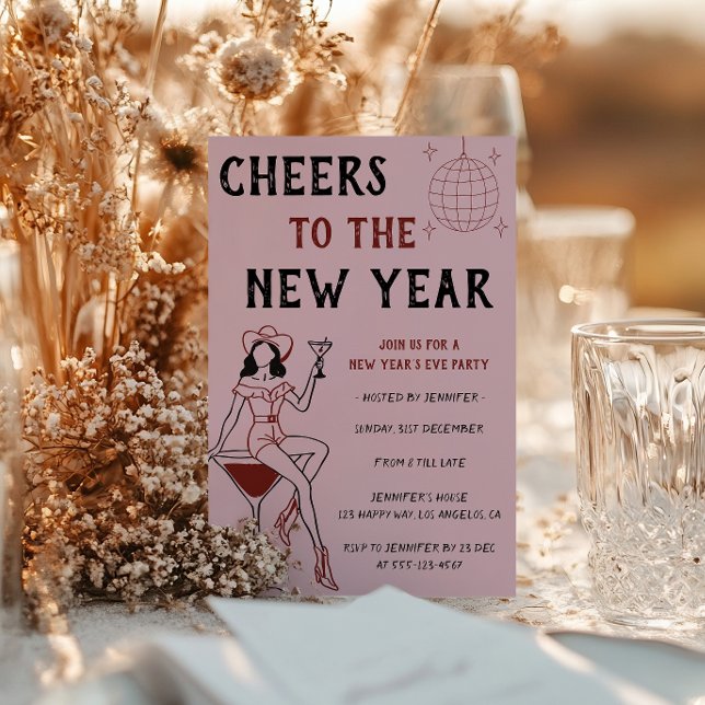 Chic Pink New Year’s Eve Party - Retro Cocktail    Invitation (Creator Uploaded)