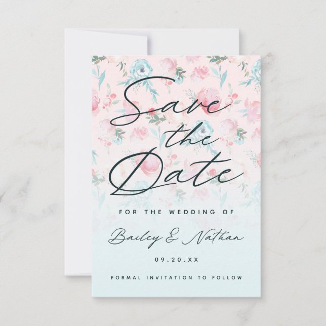 Chic Pink Ombre French Garden Floral Peony Wedding Save The Date (Front)