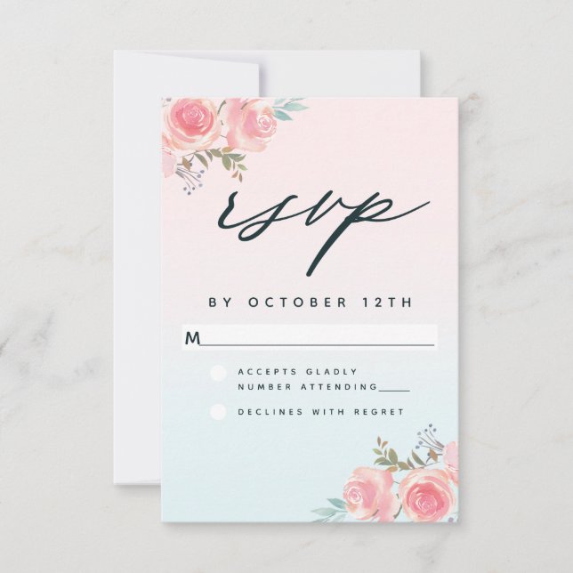 Chic Pink Ombre French Garden Floral Wedding RSVP Card (Front)