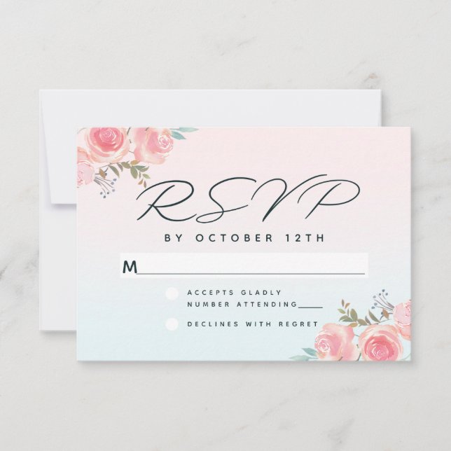 Chic Pink Ombre French Garden Floral Wedding RSVP Card (Front)