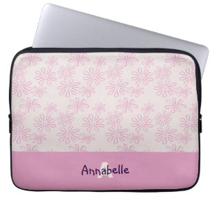 Chic Pink on Blush Flower Doodle Pattern & Name Laptop Sleeve