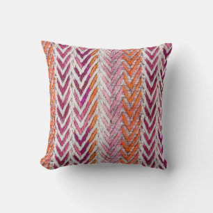 Chic pink orange cream chevron cushion