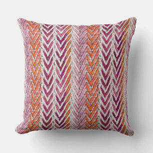 Chic pink orange cream chevron cushion