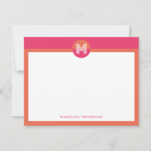 Chic Pink Orange Geometric Modern Monogram Card