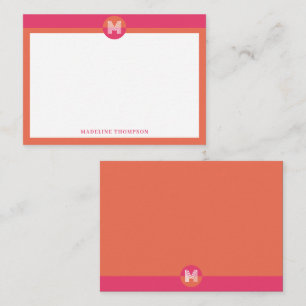 Chic Pink Orange Geometric Modern Monogram Card
