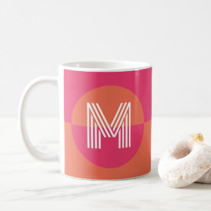 Chic Pink Orange Geometric Modern Monogram Coffee Mug