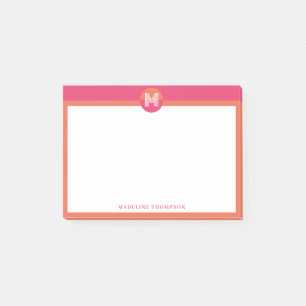 Chic Pink Orange Geometric Modern Monogram Post-it Notes