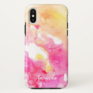 Chic Pink & Orange Ombre Watercolor Monogram iPhone XS Case