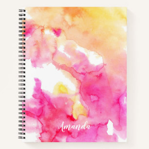Chic Pink & Orange Ombre Watercolor Monogram Notebook