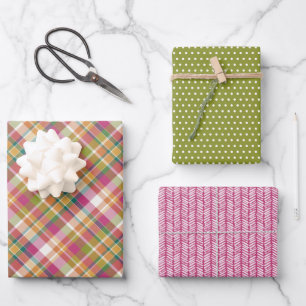 Chic Pink Orange Teal Green White Gingham Gift Wrapping Paper Sheet