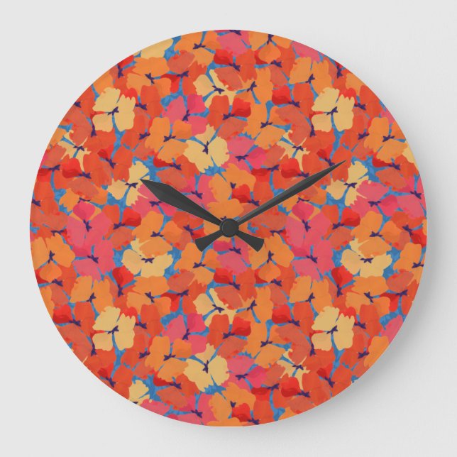Chic Pink, Orange, Yellow Poppies Round Wall Clock (Front)