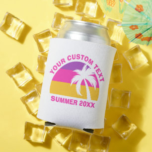 Chic Pink Palm Tree Custom Summer Beach Party Can Cooler