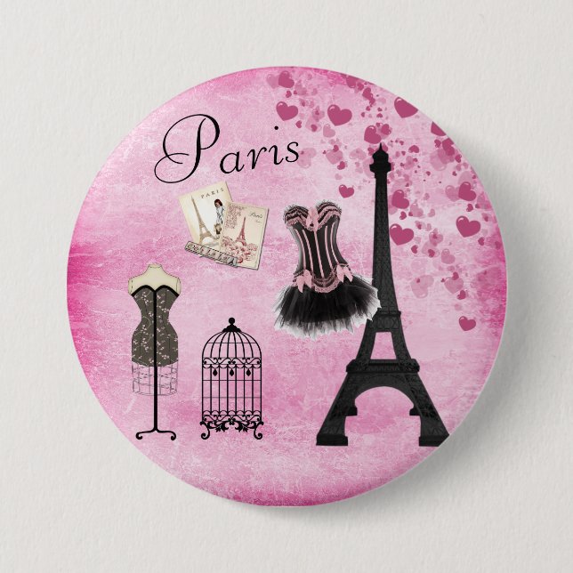 Chic Pink Paris Eiffel Tower Fashion 7.5 Cm Round Badge (Front)