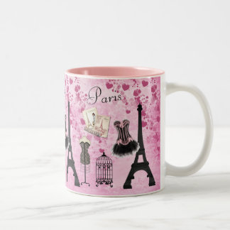 Chic Pink Paris Eiffel Tower Fashion Two-Tone Coffee Mug