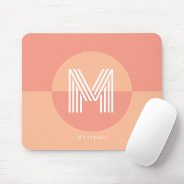 Chic Pink Peach Geometric Modern Monogram Mouse Mat (With Mouse)