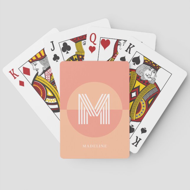 Chic Pink Peach Geometric Modern Monogram Playing Cards (Back)