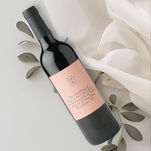 Chic Pink Peach Monogram Wedding Wine Label